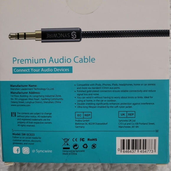 Aux Cable Auxiliary Audio Cable  Headphone Cord - Picture 6 of 9